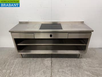 RVS Werktafel met inbouw inductie Fornuis 188 cm 400V Horeca, Ophalen of Verzenden, Gebruikt