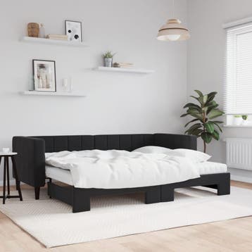 vidaXL Slaapbank onderschuifbed en matrassen 80x200 cm, Eenpersoons, Verzenden, Zwart, Nieuw
