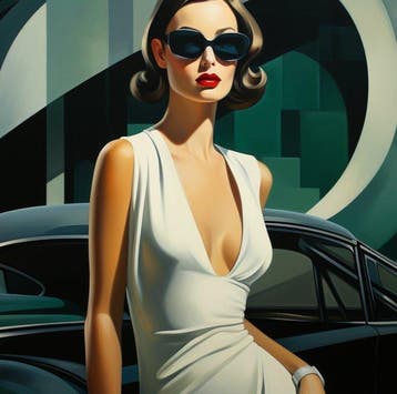 CREATIVE_HUB - Vintage car and gentle woman in De Lempicka, Nieuw
