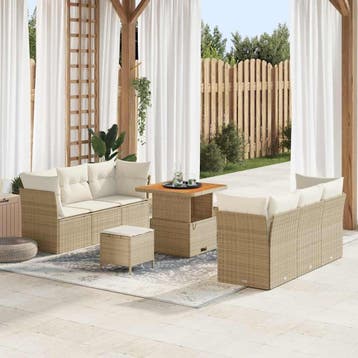 vidaXL Tuin Sofa Set 9 st Beige poly rattan, Verzenden, Nieuw, Meer dan 8 zitplaatsen