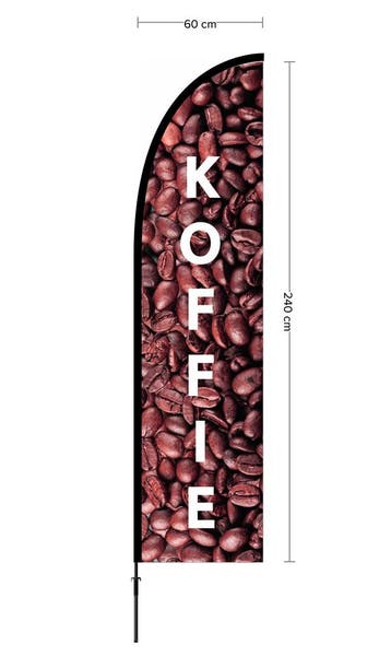 Beachvlag Koffie ontwerp 1 doek 60x240cm, hoogte zonder voet, Nieuw