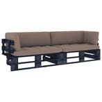 vidaXL Tweezitsbank pallet met kussens zwart geïmpregneerd, Verzenden, Nieuw