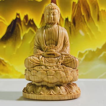 Handgesneden Houten Amitabha Boeddha Standbeeld - Decoratiev, Huis en Inrichting, Woonaccessoires | Boeddhabeelden, Verzenden