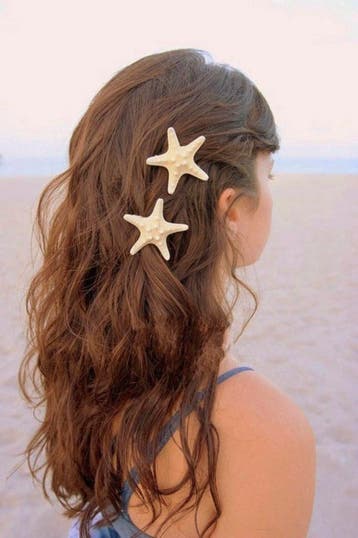 KIMU® 2x Echte Zeester Haarclips Zeemeermin 6 en 7 cm Doorsn, Ophalen of Verzenden, Nieuw, Carnaval, Accessoires