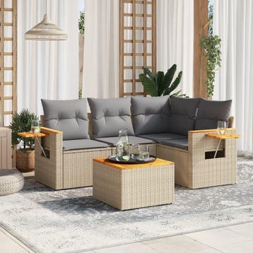 vidaXL 5-delige Loungeset met kussens poly rattan beige, Tuin en Terras, Verzenden, Nieuw, Loungeset