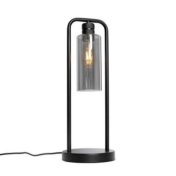 Moderne tafellamp zwart met smoke glas - Stavelot, Verzenden, Nieuw, Glas