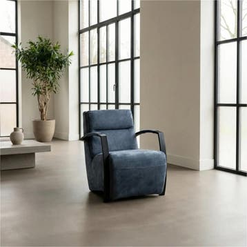 Leren fauteuil Arrival - Kenia Denim (blauw), Nieuw, Ophalen of Verzenden, 50 tot 75 cm, Industrieel, Modern