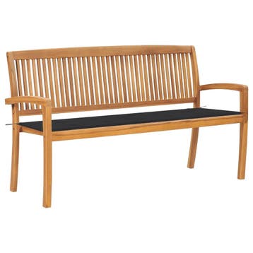 vidaXL Tuinbank stapelbaar met kussen 159 cm massief, Verzenden, Nieuw, Teakhout