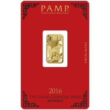 5 gram - Goud - 5g Lunar Monkey .9999 Gold Bar - Verzegeld