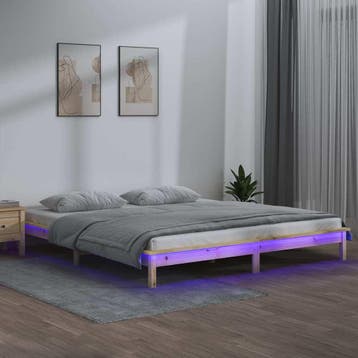 vidaXL Bedframe LED massief hout 120x200 cm, Bruin, Verzenden, Nieuw, Twijfelaar
