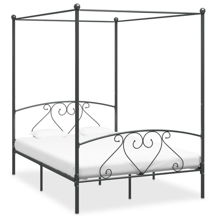 vidaXL Hemelbedframe metaal grijs 160x200 cm, Huis en Inrichting, Slaapkamer | Bedden, 160 cm, 200 cm, Grijs, Tweepersoons, Nieuw