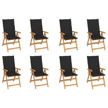 vidaXL Verstelbare klapstoelen met kussens, 8 stuks, massief, Verzenden, Nieuw, Hout