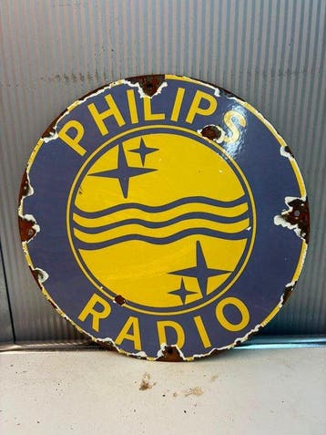 Philips Radio – Klassiek Logo – Rond Emaille Reclamebord -