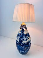 Tafellamp - Chinees Blauw-Wit Porseleinen Tafellamp met, Antiek en Kunst