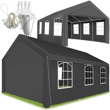 Tuinpaviljoen 6x4m met 4 zijwanden - grijs/wit, Verzenden, Nieuw