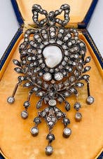 Broche - 18 karaat Zilver, Geel goud Diamant (Natuurlijk) -