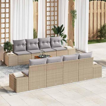 vidaXL Tuinbankenset 9 st Beige poly rattan, Verzenden, Nieuw, Meer dan 8 zitplaatsen