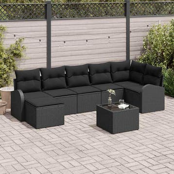 vidaXL Bankstel met kussen met opslag 8 pcs Zwart poly, Verzenden, Nieuw, Rotan, 8 zitplaatsen