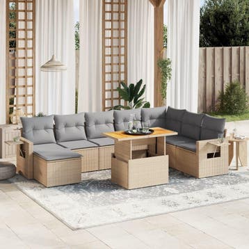vidaXL 9-delige Loungeset met kussens poly rattan beige, Verzenden, Nieuw, Loungeset