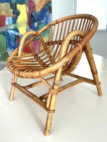 Zeteltje - Kinderstoel - Rattan - Vintage Rotan design ,