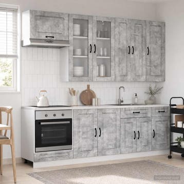 vidaXL Keukenblok KALMAR 8 pcs Betongrijs Bewerkt hout, Verzenden, Nieuw, Grijs
