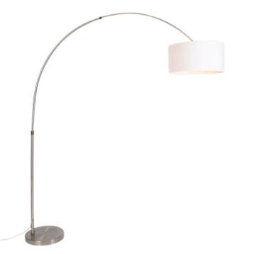 Booglamp staal stoffen kap wit 50/50/25 verstelbaar - XL, Huis en Inrichting, Lampen | Vloerlampen, Verzenden, Nieuw, Modern