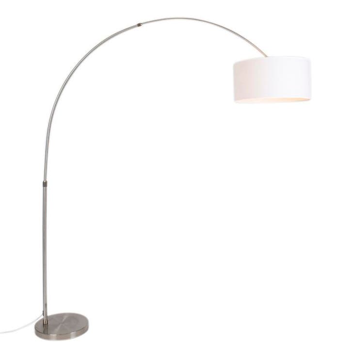 Booglamp staal stoffen kap wit 50/50/25 verstelbaar - XL, Huis en Inrichting, Lampen | Vloerlampen, Nieuw, Verzenden