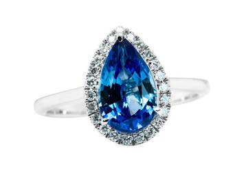 Ring - 14 karaat Witgoud, Levendig Royal blauw (Ceylon) -, Nieuw