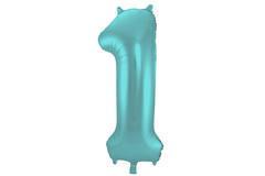 Folieballon Cijfer 1 Pastel Aqua Metallic Mat 86 cm, Verzenden, Nieuw, Feestartikel, Verjaardag