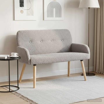 vidaXL 2-zitsbank met massief houten poten Lichtgrijs Bouclé, Verzenden, Minder dan 150 cm, Stof, Nieuw