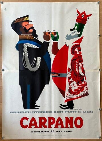 Armando Testa - Carpano Brindisi con Re Vittorio - jaren, Antiek en Kunst
