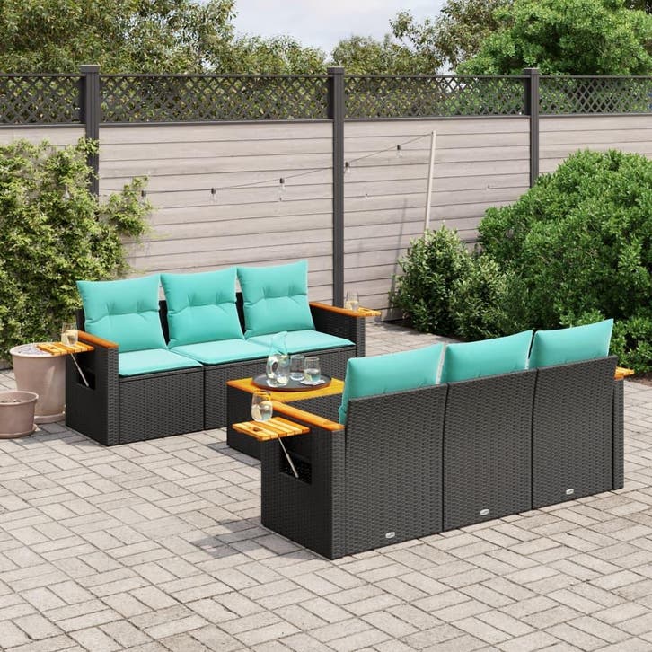 vidaXL 7-delige Loungeset met kussens poly rattan zwart, Tuin en Terras, Tuinsets en Loungesets, Loungeset, Nieuw, Verzenden