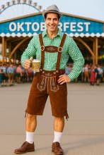 Groen Oktoberfest Kostuum met Bruine Lederhosen - Maat XL, Kleding | Heren, Ophalen of Verzenden, Nieuw, Maat 56/58 (XL)