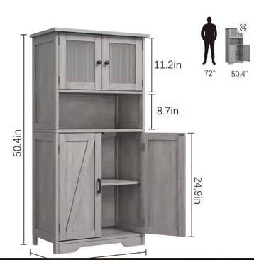 Vrijstaande Opbergkast 128cm – Glazen Deuren & Planken, Huis en Inrichting, Keuken | Keukenelementen, Verzenden, Nieuw