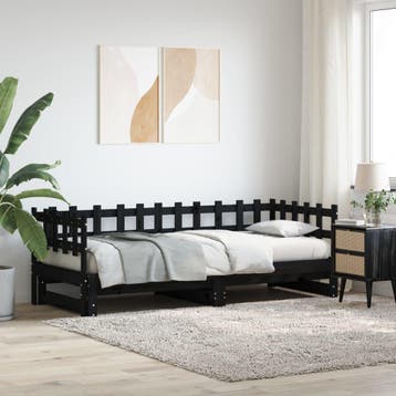 vidaXL Slaapbank uitschuifbaar massief grenenhout zwart, 90 cm, Eenpersoons, Verzenden, Zwart
