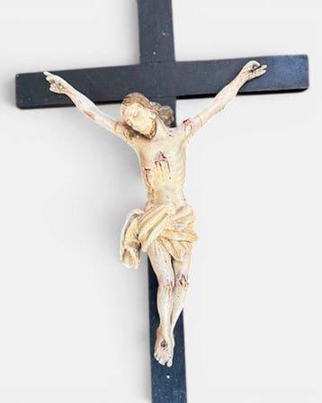 Antiek Crucifix - Polychroom houtgips - circa 1700 -