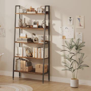 5-Laags Ladder Boekenkast - Smal Houten Wandrek met Metalen, Verzenden, Nieuw