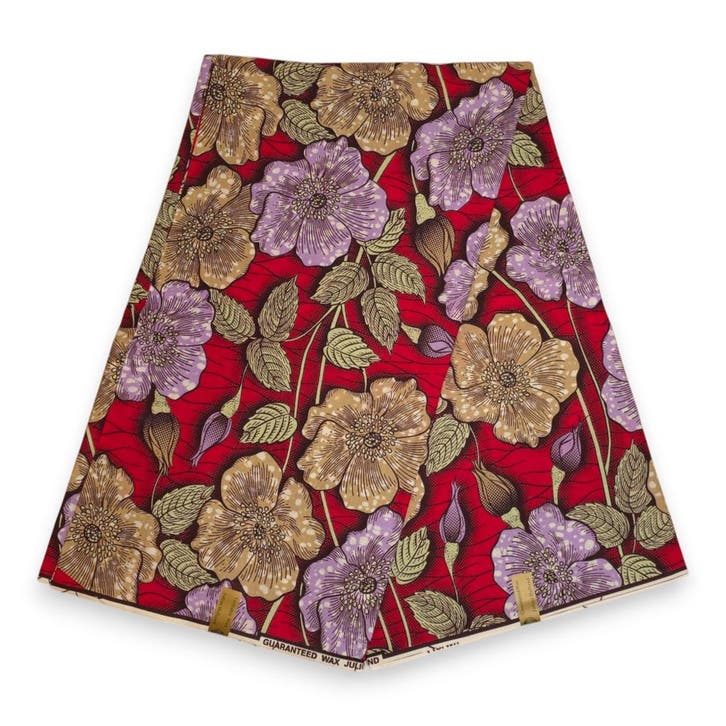 Afrikaanse wax print stof - Rood Paars Vintage Garden Bloom, Hobby en Vrije tijd, Stoffen en Lappen, Nieuw, Ophalen of Verzenden
