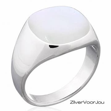 Zilveren zegelring uniseks wit parelmoer, Sieraden, Tassen en Uiterlijk, Ringen, Verzenden, Nieuw, Zilver