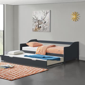 Bedbank tienerbed met onderschuifbed 90x200 cm donkergrijs, Verzenden, Nieuw