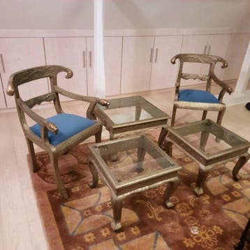 2 fauteuils en 3 tafels - Hout - India - Indiase Nationale, Antiek en Kunst