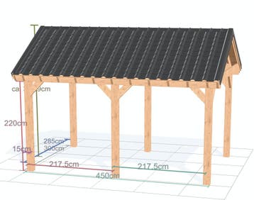 Zadeldak Douglas Overkapping 450 x 300cm - Bouwpakket, Nieuw
