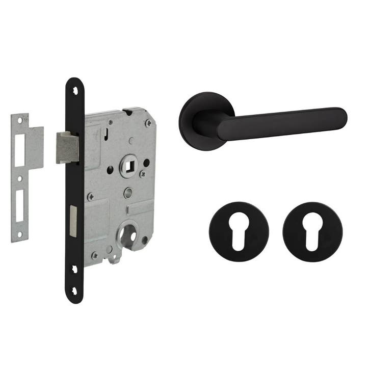 Deurbeslag set met cilinderrozet en deurklink Tondo zwart..., Doe-het-zelf en Verbouw, Hang- en Sluitwerk, Klink of Kruk, Nieuw