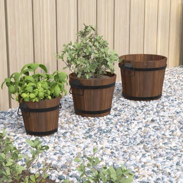 vidaXL Plantenbakset houten emmer 3-delig massief vurenhout, Minder dan 30 cm, Verzenden, Minder dan 60 cm, Nieuw