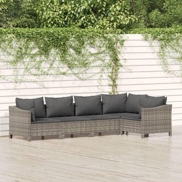 vidaXL 5-delige Loungeset met kussens poly rattan grijs, Verzenden, Nieuw, Loungeset