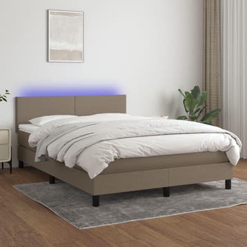 vidaXL Boxspring met matras en LED stof taupe 140x190 cm, Verzenden, Stof, Nieuw, Tweepersoons
