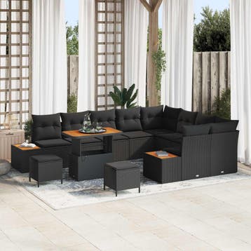vidaXL Tuinbankenset 12 st 11-Aantal zitplaatsen Zwart, Verzenden, Nieuw, Rotan, 2 zitplaatsen