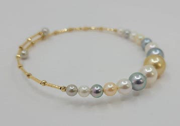 Armband - 18 karaat Geel goud - 4×9 mm Akoya parels, Nieuw
