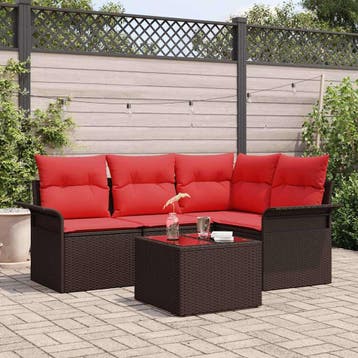 vidaXL Tuin Sofa Set 5 st Bruin poly rattan, Verzenden, Nieuw, Rotan, 5 zitplaatsen