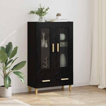 vidaXL Highboard Zwart Eiken 70 x 31 x 115 cm Bewerkt hout, Huis en Inrichting, Kasten | Buffetkasten, Minder dan 50 cm, Verzenden